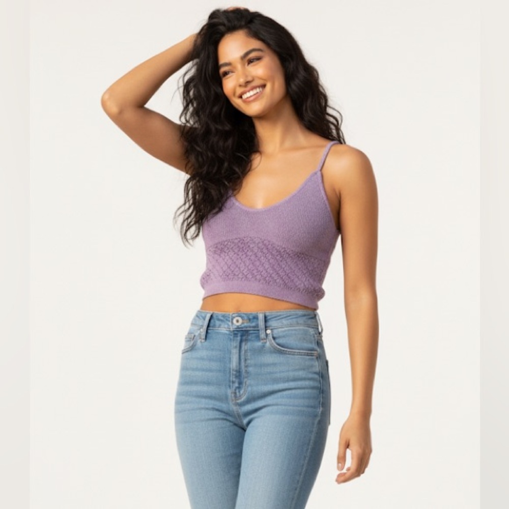 Free People knit cropped purple tank top size medi